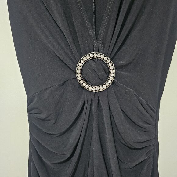 OXOXO - Dress Midi Sleevless Deep V Neck Diamond Buckle - Size S - Black - Picture 5 of 8